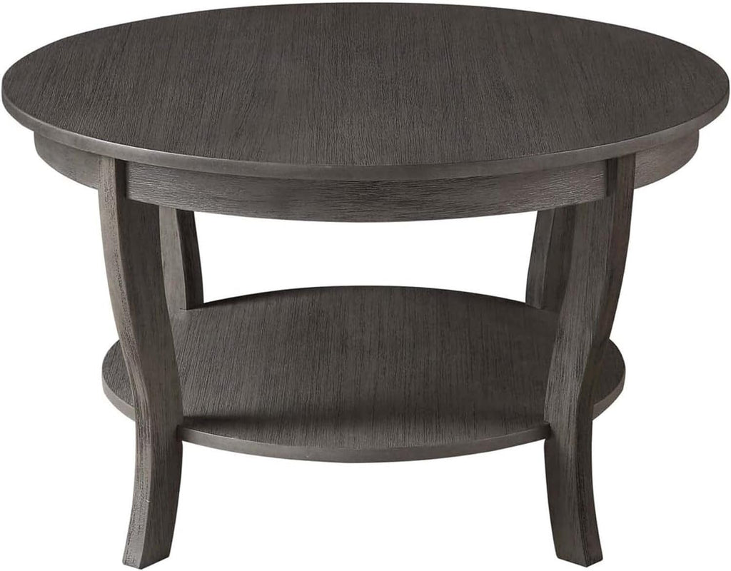 HomeStock Global Greatness Round Coffee Table with Shelf, Wood Finish, Classic Transitional Style Table, Two Tier Spacious Shelving, 30.00 x 30.00 x 18.00 Inch Espresso