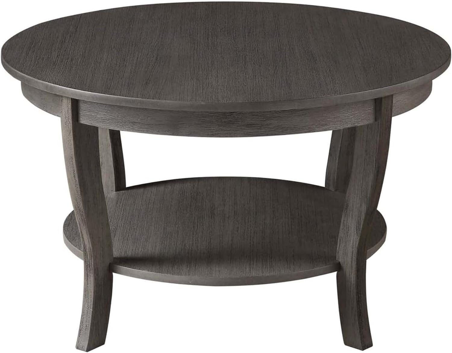 HomeStock Global Greatness Round Coffee Table with Shelf, Wood Finish, Classic Transitional Style Table, Two Tier Spacious Shelving, 30.00 x 30.00 x 18.00 Inch Espresso