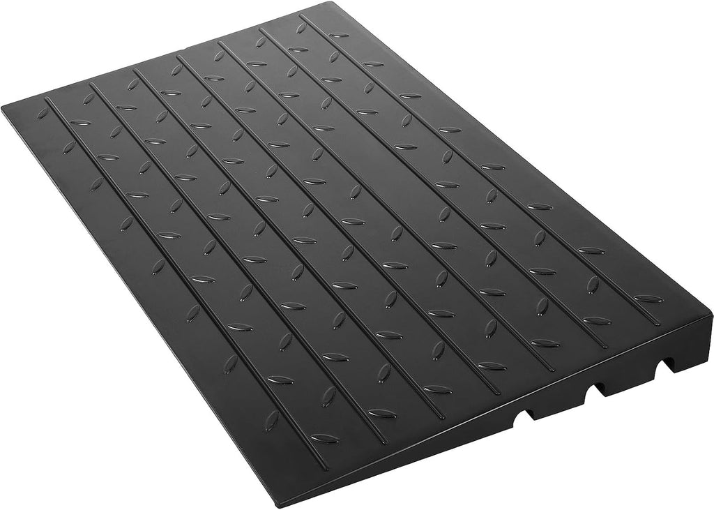 Happybuy Rubber Threshold Ramp, 2.6' Rise, Doorway Ramp with 3 Channels Cord Cover, Solid Rubber Angled Entry Ramp, 2202 lbs Load Capacity for Wheelchairs and Scooters