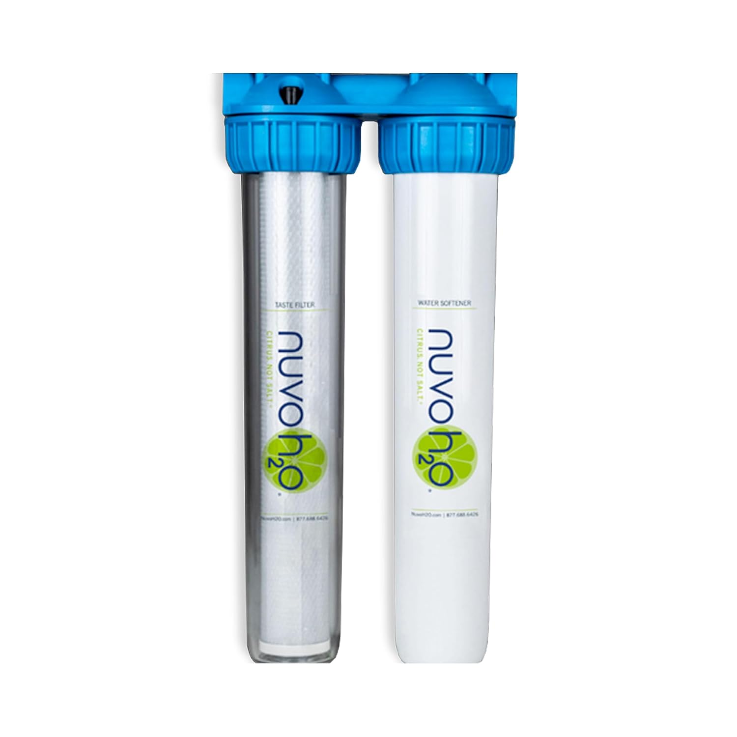 NuvoH2O 2-Stage Citrus-Based, Salt-Free Water Filter System + Water Softener and Carbon Filter – Healthy & Pure Water – Removes Hard Water Build Up (Home Duo System)