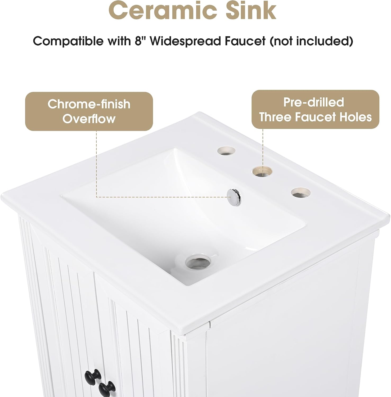 Bathroom Vanity with Sink, 20' Vanity Sink Cabinet with Ceramic Basin, 2 Doors and 1 Drawer, Free Standing Bathroom Storage Cabinet with Sink Combo Set, White