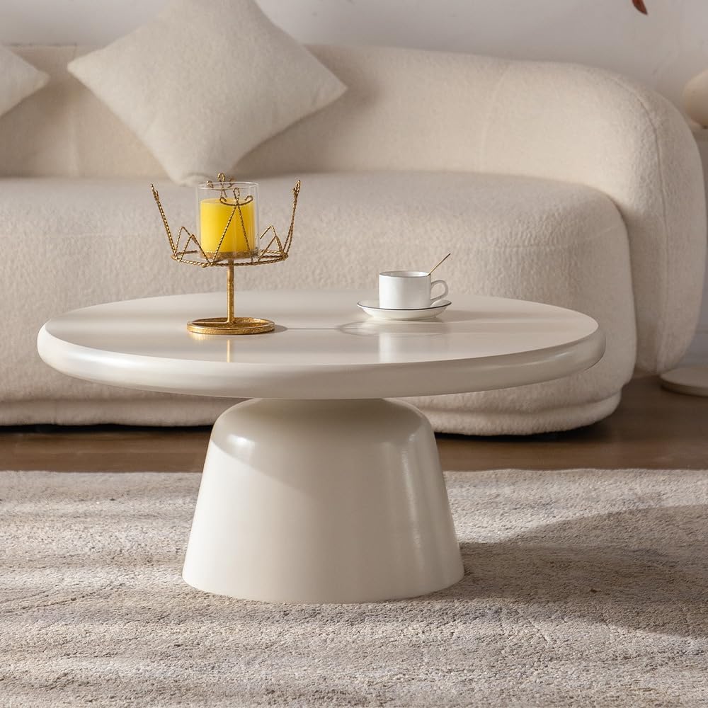 Round Coffee Table for Living Room Modern Circular Coffee Table Round Unique Center Table (F White 31.5in)