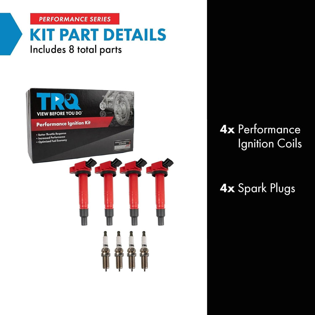 TRQ Ignition Coil and Spark Plug Kit 8 Piece Iridium Spark Plugs Compatible with 2014-2015 Scion xB