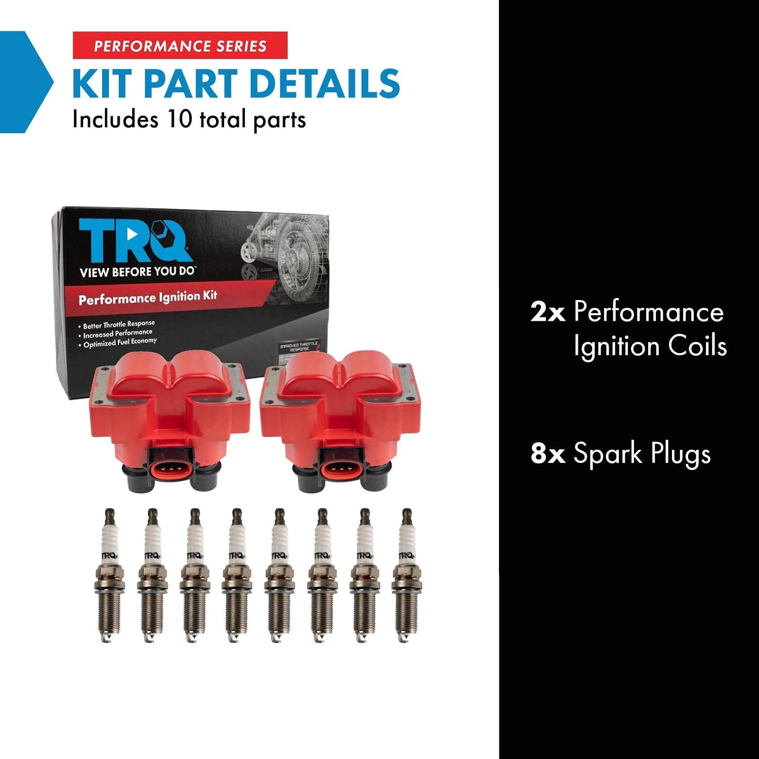 TRQ Ignition Coil & Spark Plug Kit 10 Piece Iridium Plugs Compatible with 1997-1999 Ford F150 F250 Expedition 1992-1997 Lincoln Town Car Mercury Grand Marquis 1996-2001 Explorer