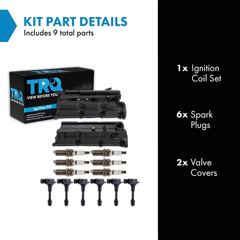 TRQ Ignition Coil and Spark Plug Kit 14 Piece Iridium Spark Plugs Valve Cover Compatible with 2005-2019 Nissan Frontier 2012-2018 NV1500 NV2500 NV3500 2005-2012 Pathfinder 2005-2015 Xterra
