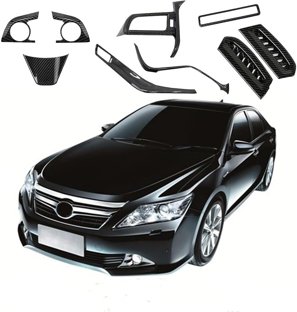 For Toyota Camry LE SE XLE XSE 2021- 2024 Models Carbon Fiber Black plastics ABS Full Set of Car Interiors Instrument Panel Center Console Trim Air Outlet Steering Wheel Cover Car Accessories 9pcs