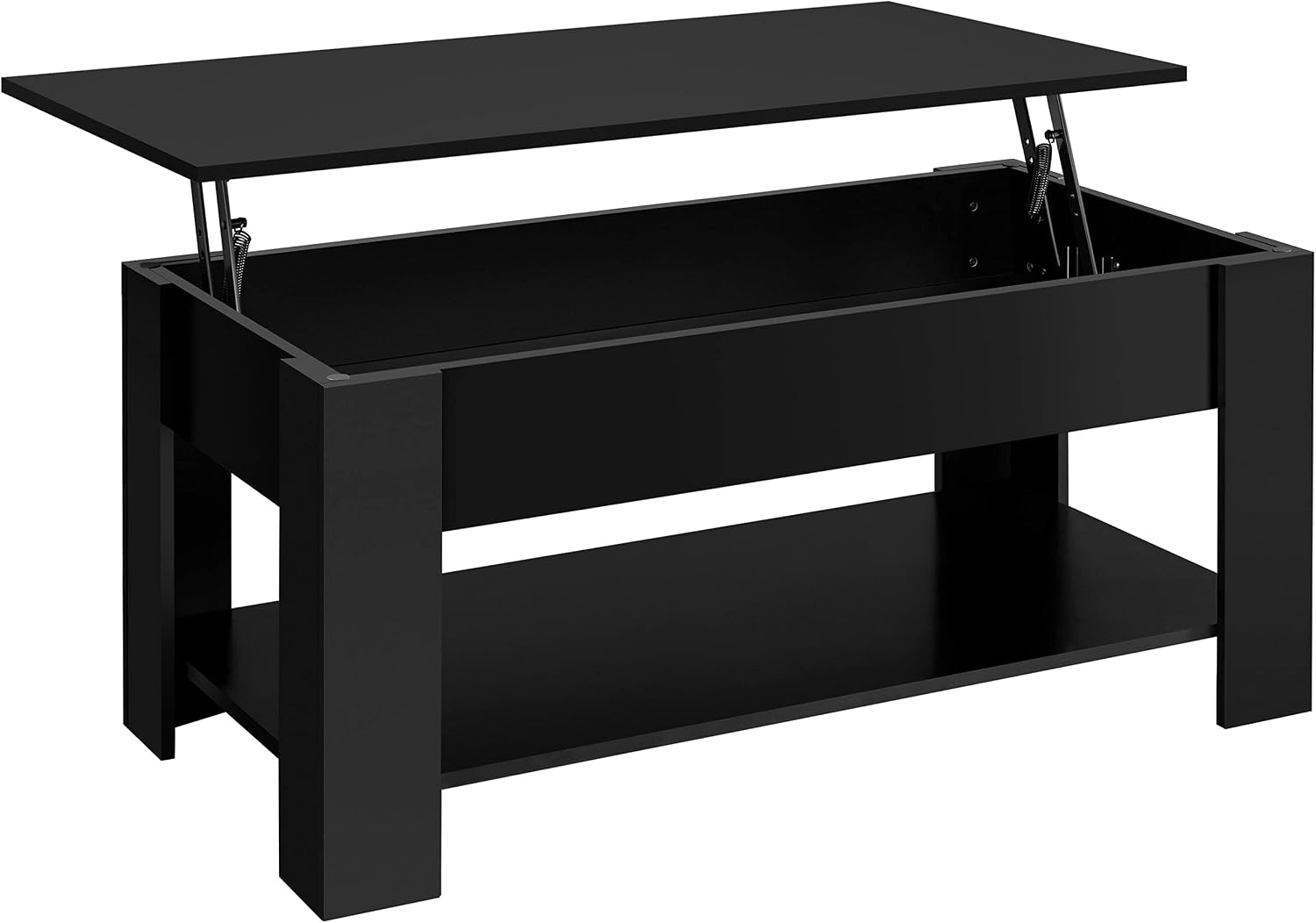 Yaheetech 38.6in Lift Top Coffee Table with 3 Tier Sofa Side End Table, Wood Living Room Tables Sets, Lift Top Coffee Tables with Stoage & Open Shelf and X Shape, Black