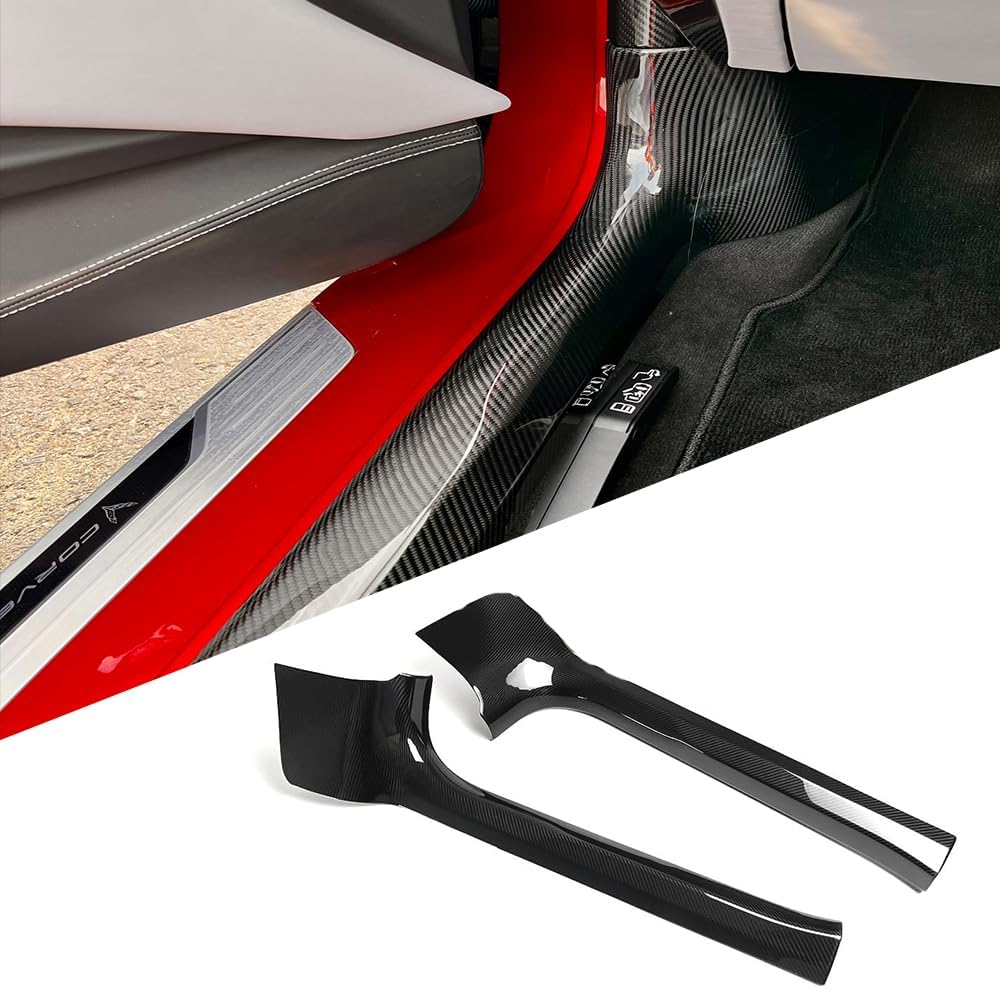 Jogon Genuine Carbon Fiber Door Sill Cover Trim for Corvette C8 Stingray Z51 Z06 Coupe HTC 2020 2021 2022 2023 2024 Inner Door Threshold Sill Protector