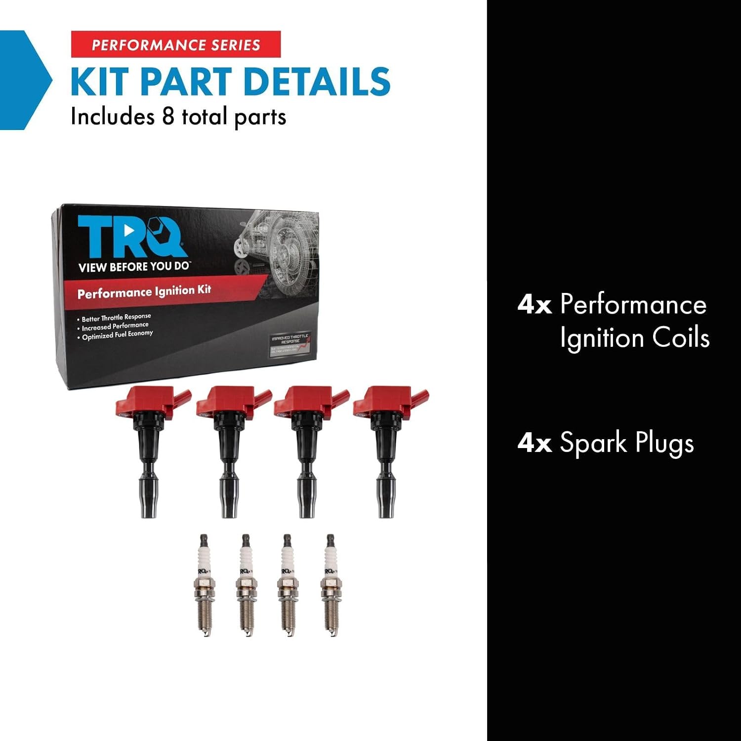 TRQ Ignition Coil and Spark Plug Kit 8 Piece Iridium Spark Plugs Compatible with 2015-2020 Hyundai Sonata 2017-2020 Santa Fe 2018-2021 Tucson 2016-2020 Kia Sorento 2017-2020 Optima 2017-2021 Sportage