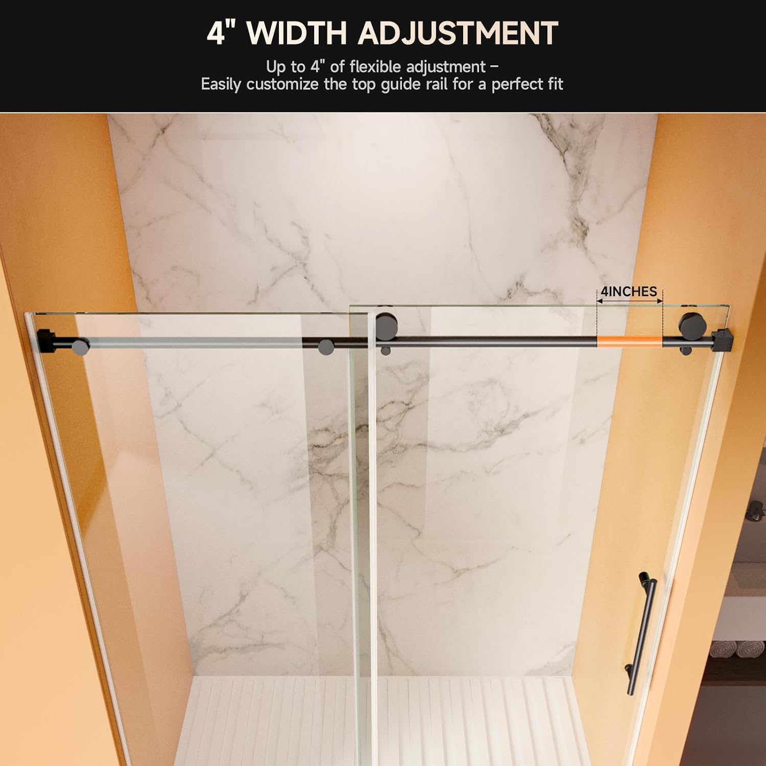 Frameless Shower Door, 44-48' W x 76' H 8mm Single Sliding Shower Door with 5/16' Clear Tempered Glass, Bathroom Glass Door for Walk-in Shower, Black