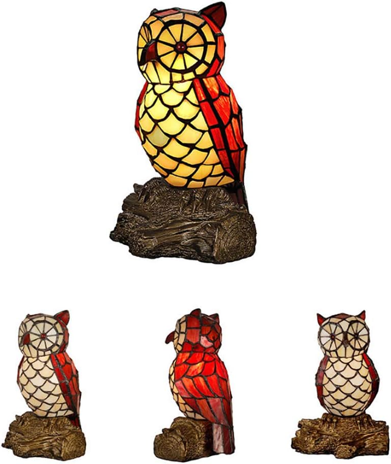 Tiffany Style Nightstand Lamp Mini Decoration Table Lamp Owl Red Stained Glass Shade Reading Lamp Bedroom Bedside Kids Room Decoration Lamp