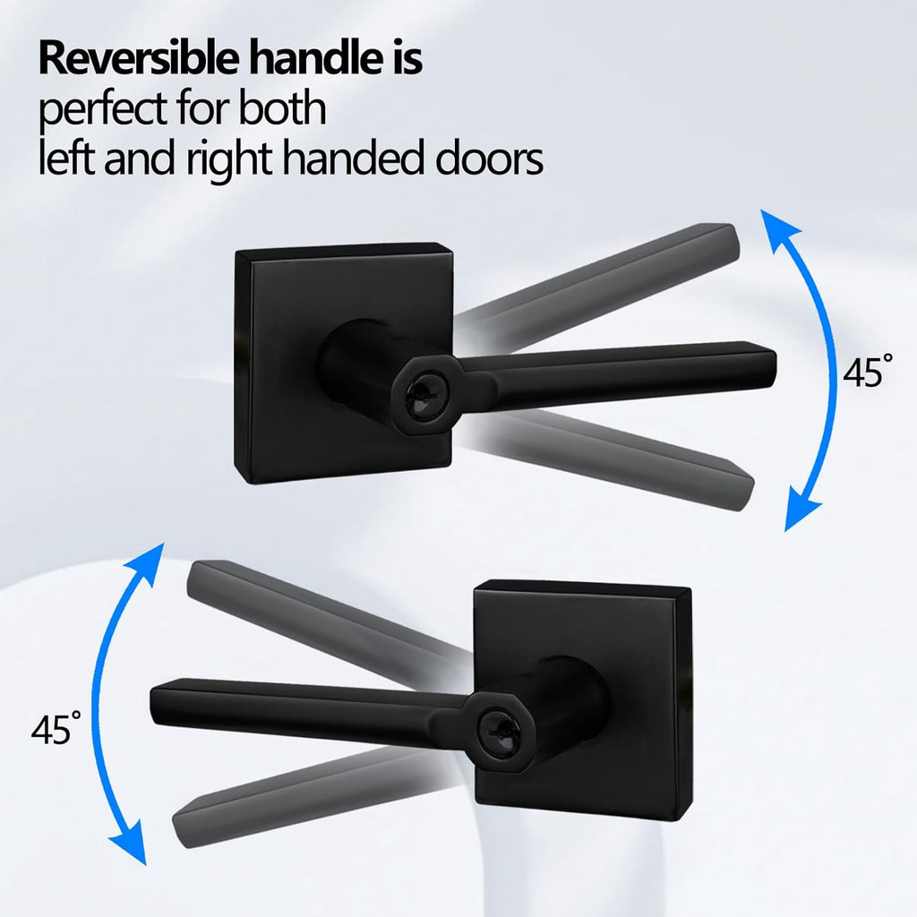 NEWBANG (6Pack Square Heavy Duty Keyed Entry Combo with deadbolt and Lever Door Handle in Matte Black (for Entrance/Exterior/Front/Office Door) Left or Right Handed