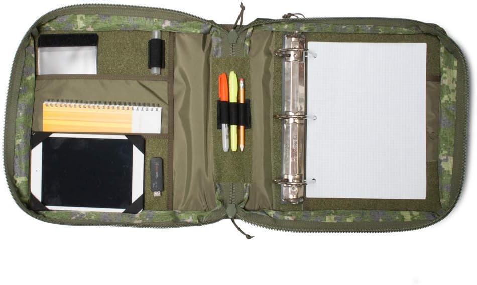 TACTICAL NOTEBOOK COVERS Tactical 3-Ring Binder Cover System | Zippered Padfolio Organizer Bag with Leather Handle | Fits 3' to 4' Binders | Durable Field Use Organizer (Canadian Digital Camo)