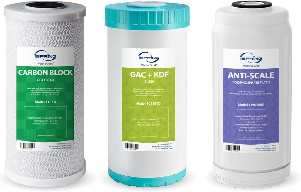 iSpring F3WGB31BKDS Ultimate Protection Whole House Water Filter Replacement Pack, Reduces Heavy Metals, Scale, Chlorine, Hydrogen Sulfide, Up to 12 Months, 4.5' x 10', Fits WGB31B-KDS