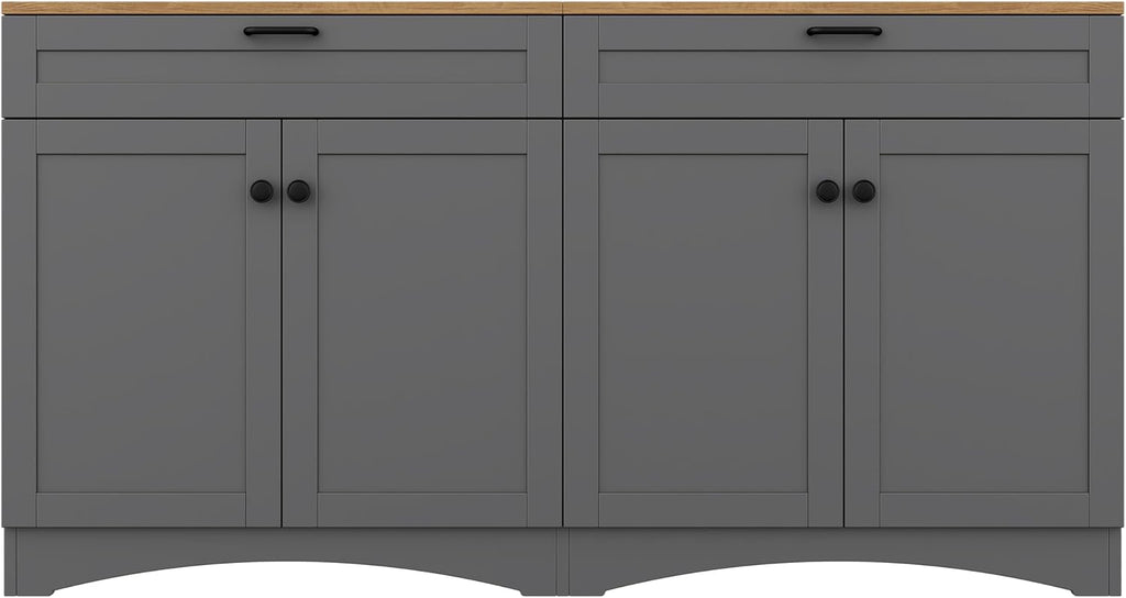 Ball & Cast Farmhouse TV Stand with 2 Drawers for TVs up to 70',Wood Grain Sideboard Buffet Cabinet w/Rustic Handles and Adjustable Shelf,Entertainment Center for Living Room,Bedroom,Grey