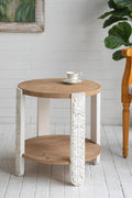 20'' Wood Side Table End Table 2-Tier for Living Room, Modern Contemporary Farmhouse Style for Bedroom, Carved Leg & Easy Assembly, Brown & White