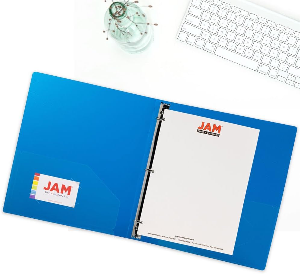 JAM PAPER Plastic 1 inch Binders - Blue 3 Ring Binder - Bulk 24/Pack