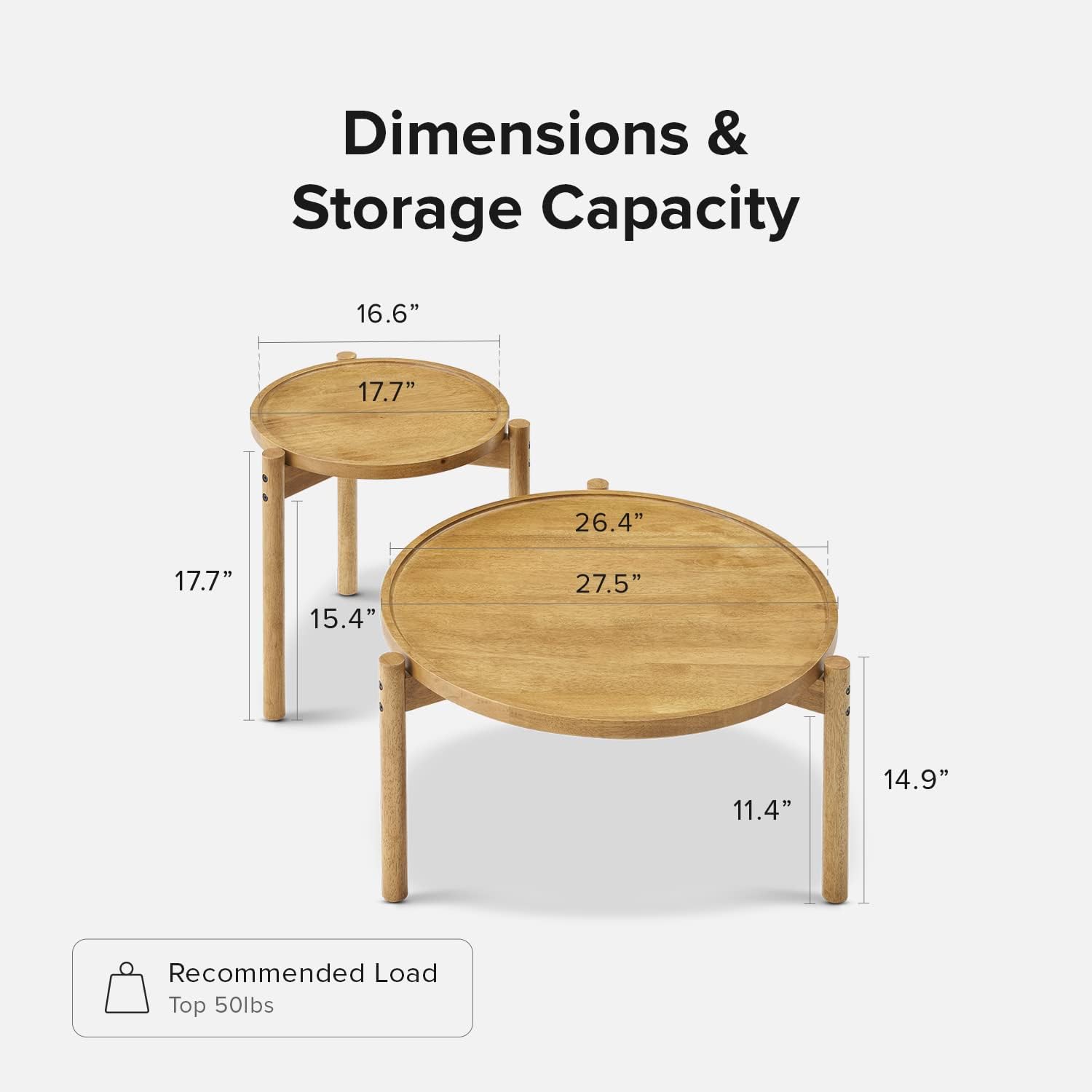 mopio Dylan Solid Wood Nesting Coffee Table Set (Mango Wood Oak, Round)
