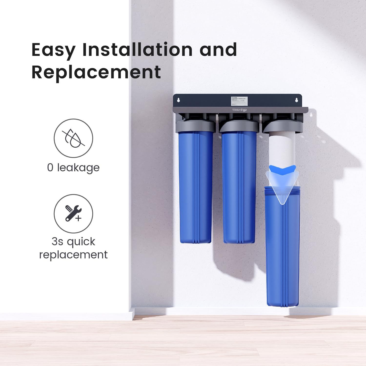 Waterdrop WH20F Whole House Water Filter, Compatible with WHF3T-FG, 2 Pack, iSpring WGB32BM, Express Water WH300SICS, HQUA WF3-01, Any 20' x 4.5' System, Reduces Iron, Manganese