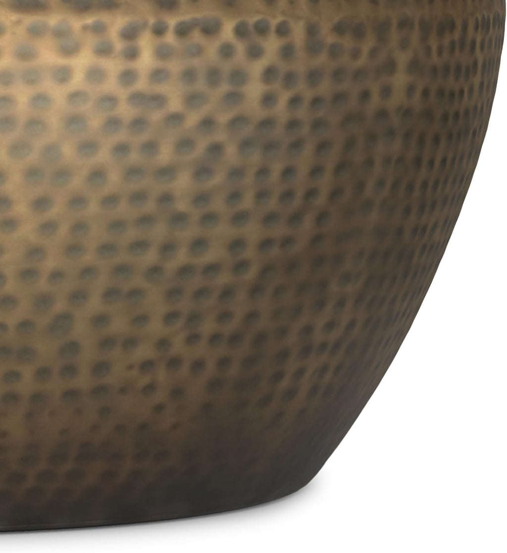 SIMPLIHOME Preston Drum Coffee Table - 36 inch Wide Iron Round Metal Table in Antique Gold, Modern Industrial Living Room Centerpiece with Hand-Hammered Texture and Sculptural Design, Assembled