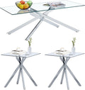 Glass 3 Piece Living Room Table Set,Glass Coffee Table and End Table Sets,Accent Table Sofa Table Sets with X-Designed Metal Legs and Tempered Glass Tabletop for Living Room Furniture (3, Silver)