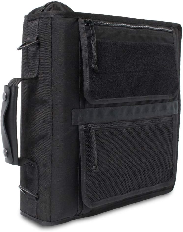 TACTICAL NOTEBOOK COVERS Tactical 3-Ring Binder Cover System | Zippered Padfolio Organizer Bag with Leather Handle | Fits 3' to 4' Binders | Durable Field Use Organizer (Black)