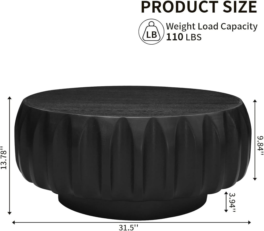 Round Wood Coffee Table, Handcraft Drum Tea Center Table for Living Room, Modern Circle Wooden Cocktail Table for Small Space, Easy Assembly