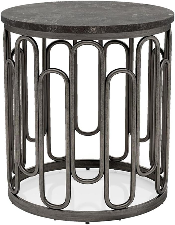 BOWERY HILL Marble and Metal 3-Piece Coffee Table Set, Black Finish, Includes Round Marble Coffee Table 36 in and 2 End Tables 20 in, Sturdy Decorative Iron Base, Contemporary Style Living Room