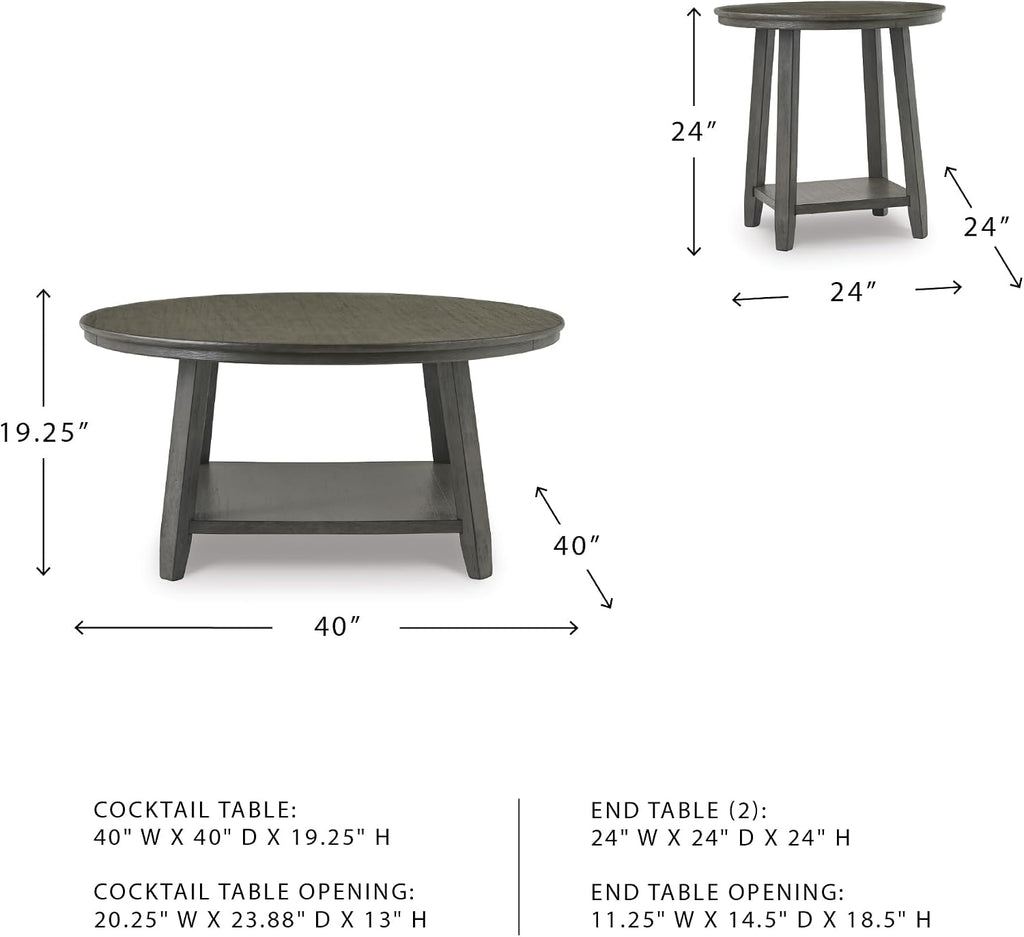 Signature Design by Ashley Caitbrook Neutral 3 Piece Table Set with Coffee & 2 End Tables, Grayish Brown