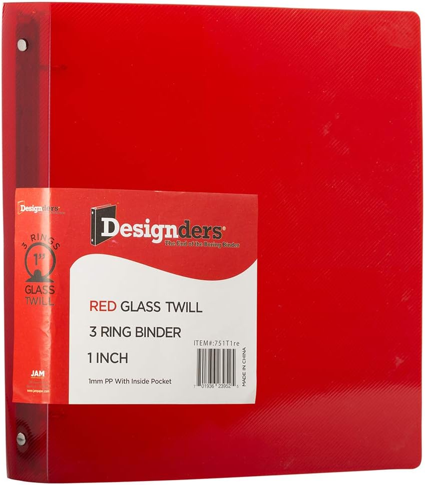 JAM PAPER Plastic 1 inch Binders - Red 3 Ring Binder - Bulk 24/Pack
