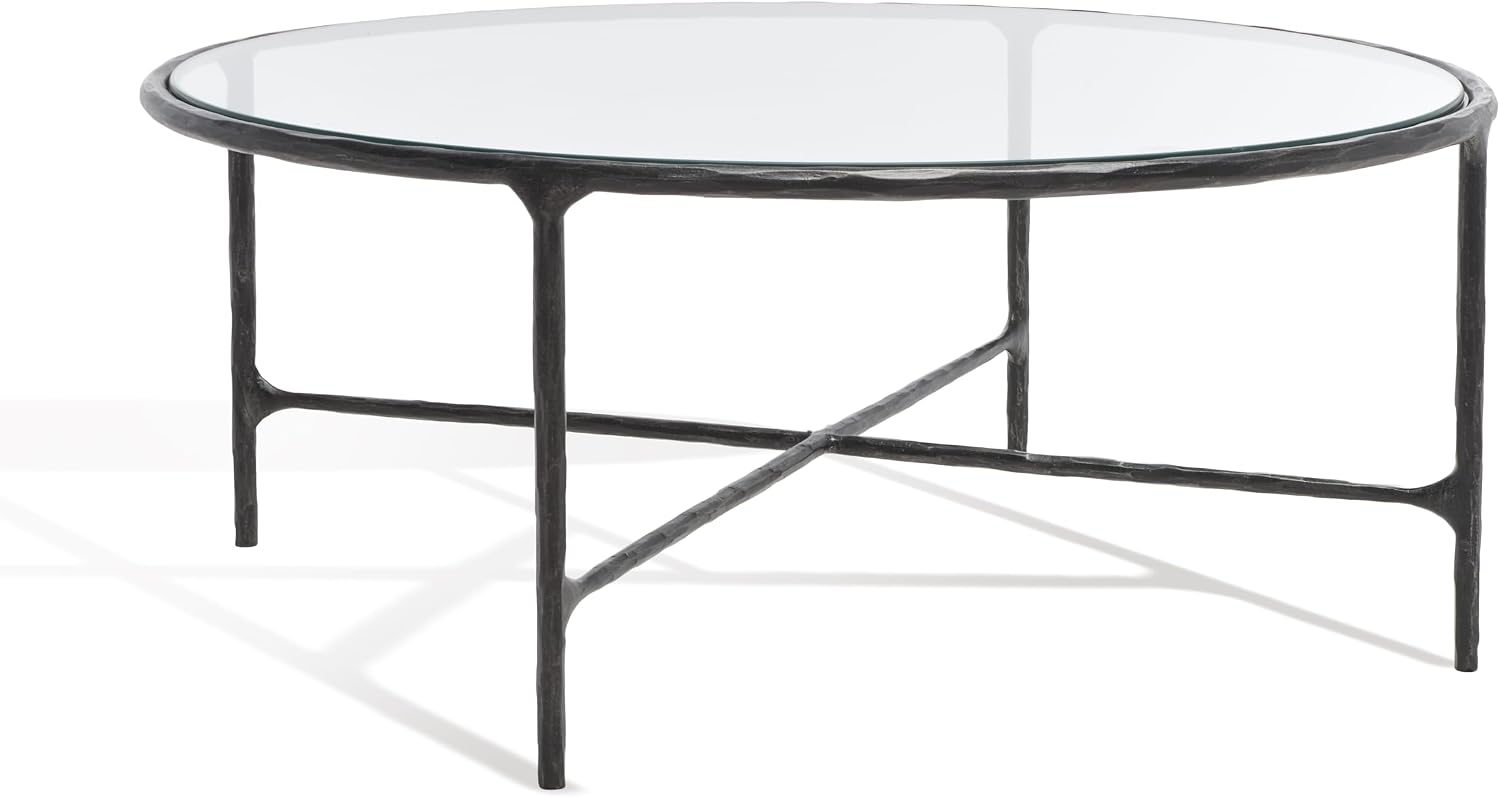 SAFAVIEH Couture Collection Jessa Black Metal/Tempered Glass Top Round Coffee Table (Fully Assembled)