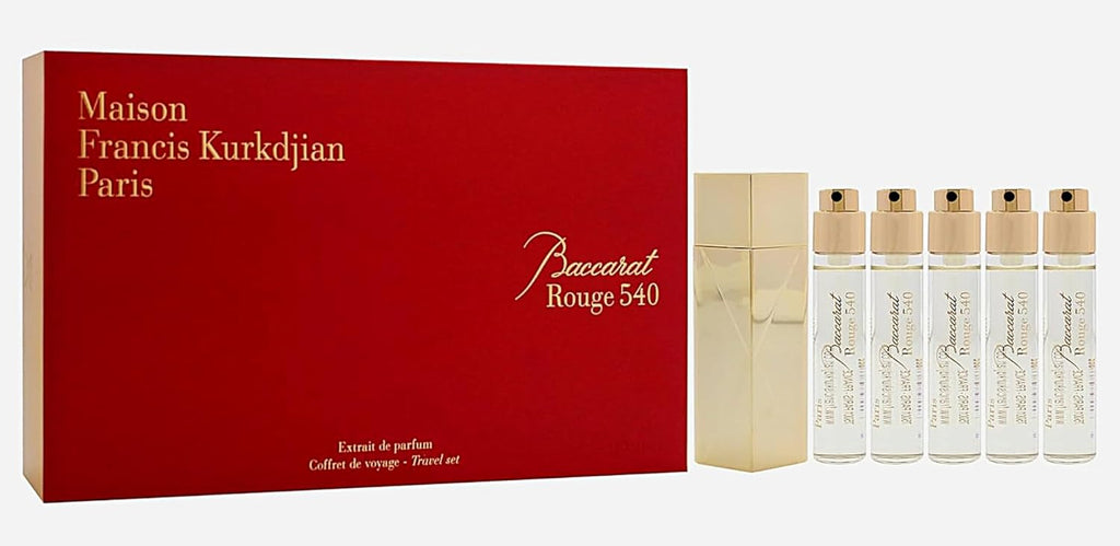 Baccarat Rouge 540 Travel Set by Maison Francis Kurkdjian for Unisex - 6 Pc Gift Set 5 x 0.37 Extrait De Parfum Spray (Refill), Case Gold