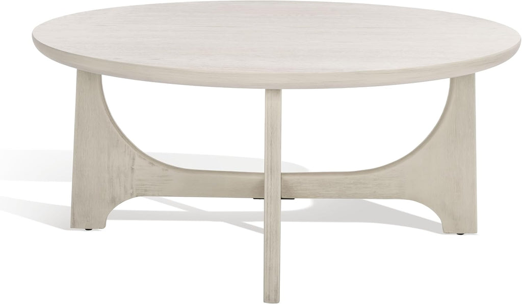 SAFAVIEH Furniture - Sasha Wood Coffee Table - White Washed - Wood - Modern Round Design - Ideal for Living Room, Family Room, Lounge, 40'W x 40'D x 17.5'H (SFV2128A)