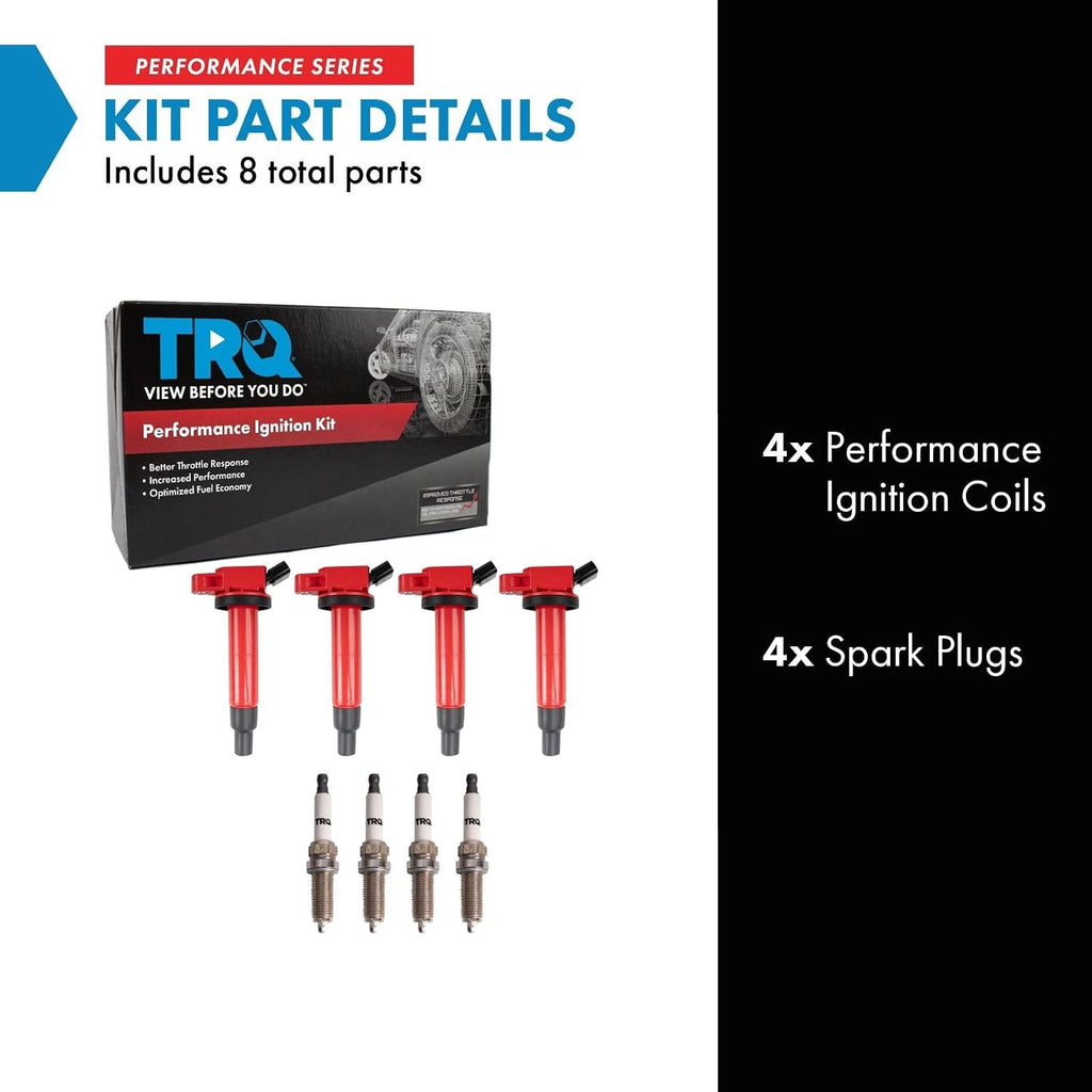 TRQ Ignition Coil and Spark Plug Kit 8 Piece Iridium Spark Plugs Compatible with 2013 Scion xB