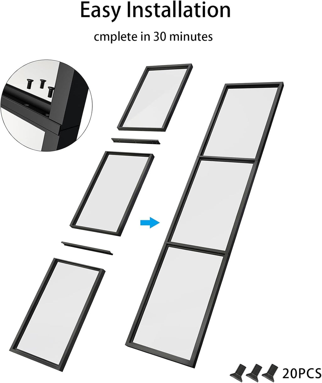 JUBEST 36 x 84 Inch Double Barn Door with 6FT Hardware Kit and Soft Close Mechanism Include, 2 Sets of 18in x 84in 3-Paneled Frosted Glass with Carbon Steel Frame Barn Door, Easy to Install