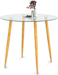Giantex Round Glass Dining Table, 35.5' D x 30' H Kitchen Dinner Table w/Tempered Glass Tabletop & Metal Legs, Circle Leisure Coffee Table for Dining Room & Living Room, Clear & Natural, 2 Pack