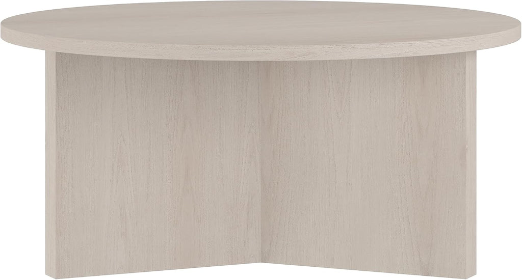 Henn&Hart 36' Round Wood Pedestal Coffee Table for Living Room, Family Room, Office, or Apartment, Beech White