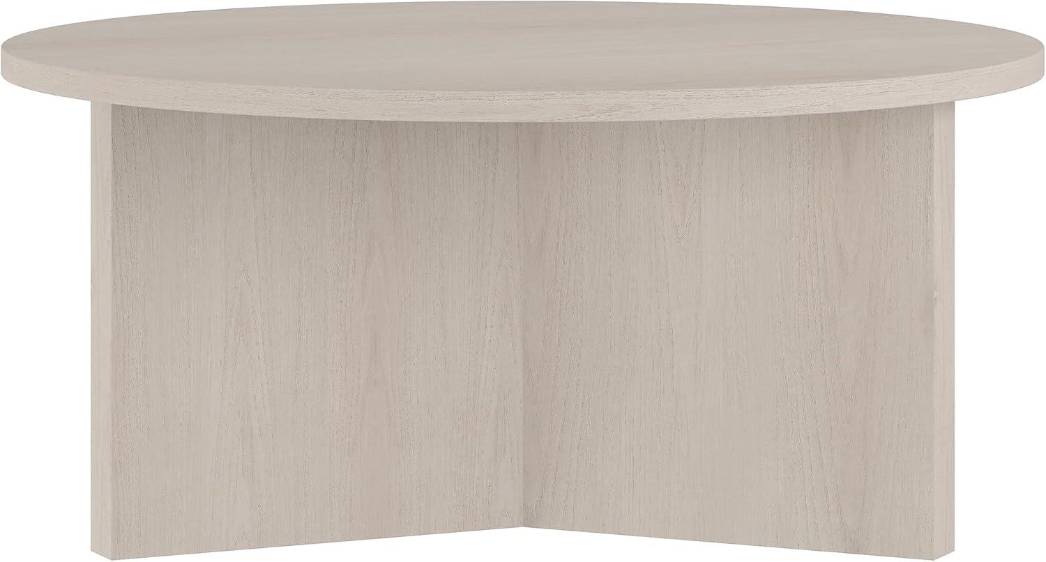 Henn&Hart 36' Round Wood Pedestal Coffee Table for Living Room, Family Room, Office, or Apartment, Beech White