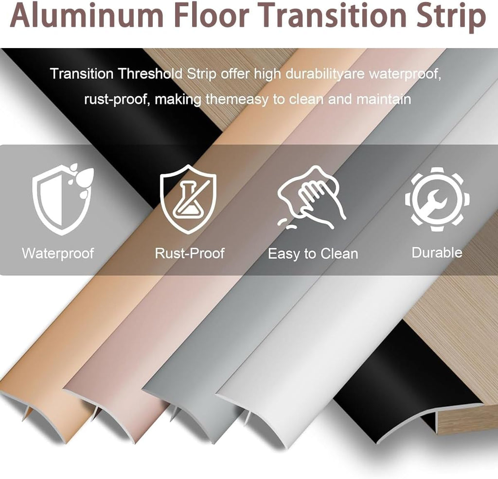 Self-Adhesive Floor Transition Strips， Aluminum Transition Strip 35.4in x 2-5in for Floor Threshold 5-18mm Height Multicolor(Black,35.4in x 5)