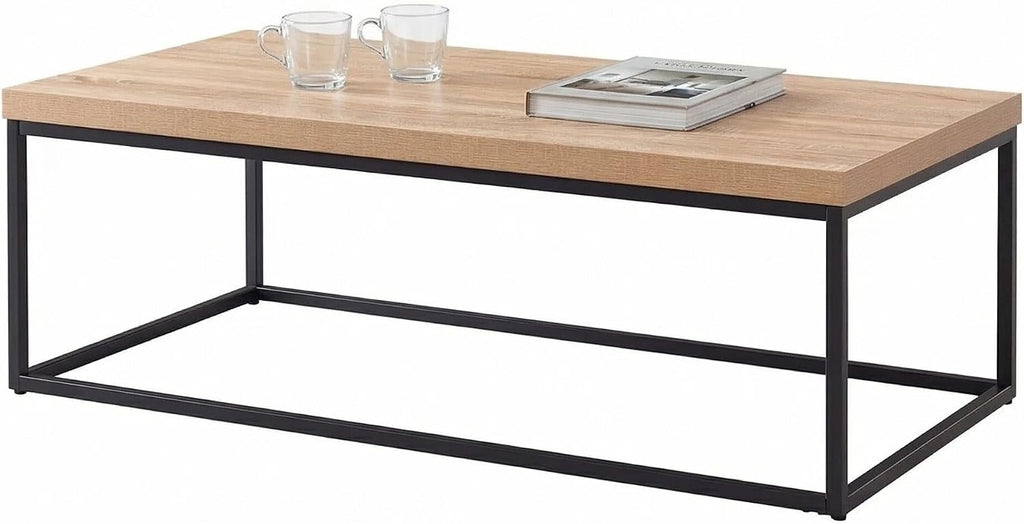 CENSI 47-Inch Natural Oak Coffee Table for Living Room, Modern Industrial Rectangular Wood and Metal Center Table with Extra Thick Tabletop (Natural Wood)