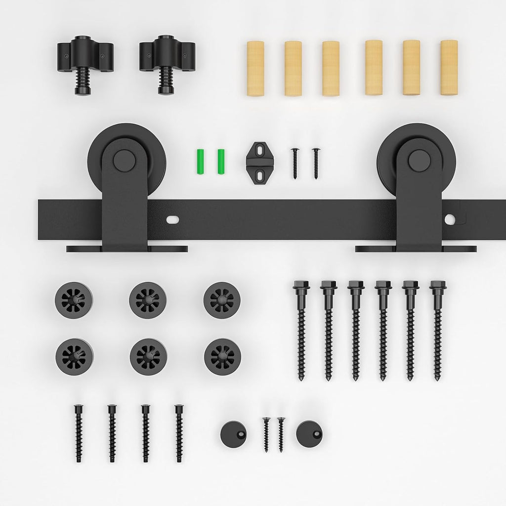 14FT Sliding Barn Door Hardware Kit for Single Door Easy to Install Smoothly and Quietly Barn Door Track Fit 84' Wide and 1 3/8' - 2' Thickness Single Wood Door Black (T Shape)