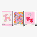 Trendy Set Of 3 Pink Cherry Cute Balloon Dog Posters Preppy Style Room Aesthetic Canvas Wall Art Gradient Aura Fresh Fruit Prints Painting For Home Bedroom Dorm Wall Decor 16X24in Wooden Frame