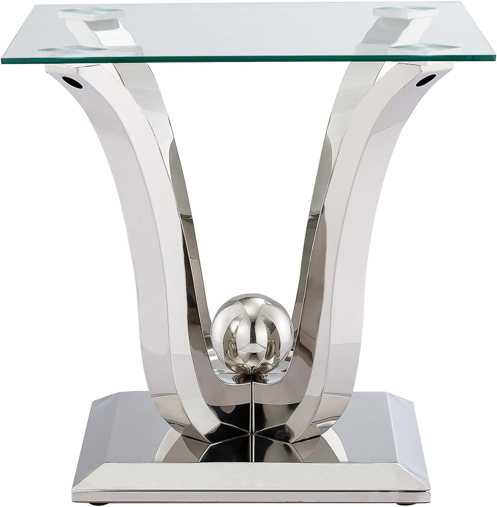 SSLine Modern 3 Piece Living Room Table Set, Includes 1 Coffee Table & 2 End Tables, Luxury Tempered Glass Coffee End Table Set with Flower-Shaped Stainless Steel Base