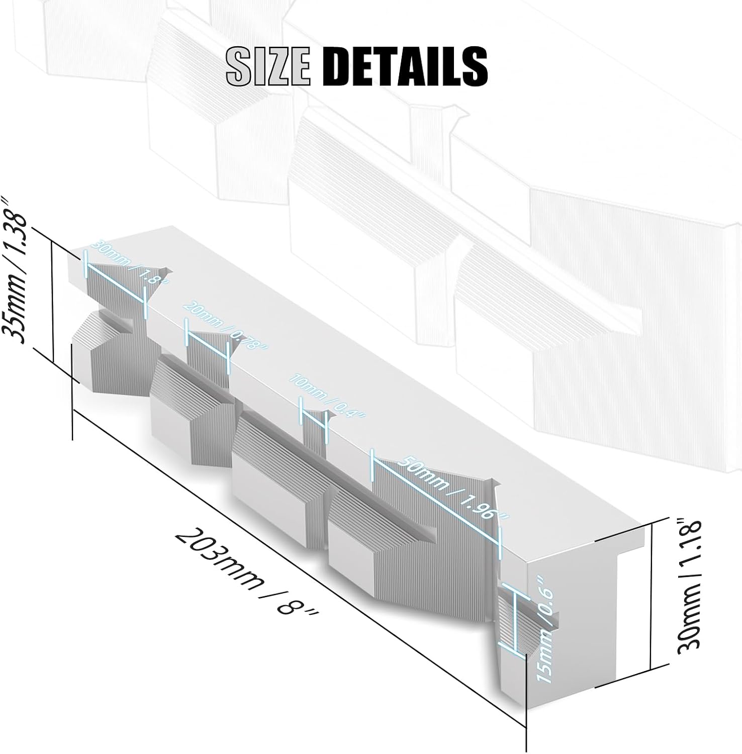 NICECNC 10PCS 5 Set 8' 'V' Shape Vise Soft Jaws For Kurt 8' x 1.38' x 1.181' Soft Vise Jaws Set Aluminum Compatible with 8' Vise Chick, Kurt,Te-co Parlec, Toolex, Magnum Conquest, and Some Imports.