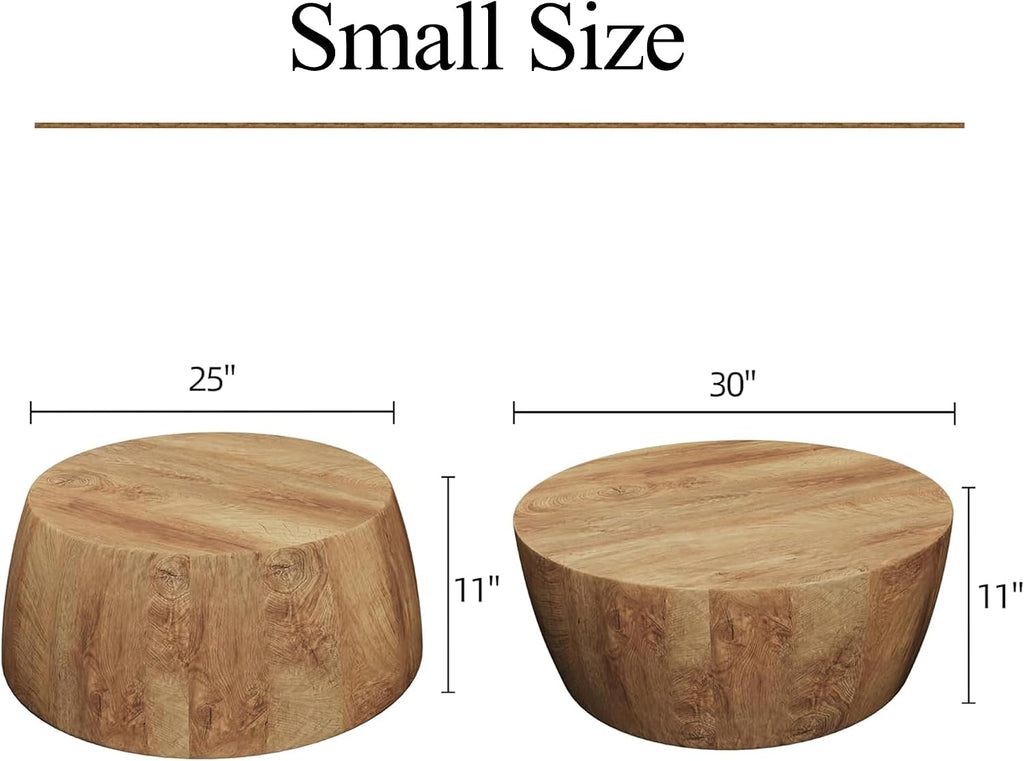 30' Round Coffee Table, Drum Coffee Tables for Living Room, Vintage Reversible Wooden Coffee Table, Mid Century Modern Center Table Tea Table for Bedroom or Office, No Need Assembly