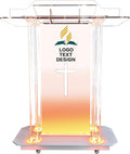 Church Pulpit,Logo&Text Personalization Pulpit with Wheels,Led Acrylic Church Podium with Hollow Cross Design,46'Transparent Lecterns for Churches,Classroom