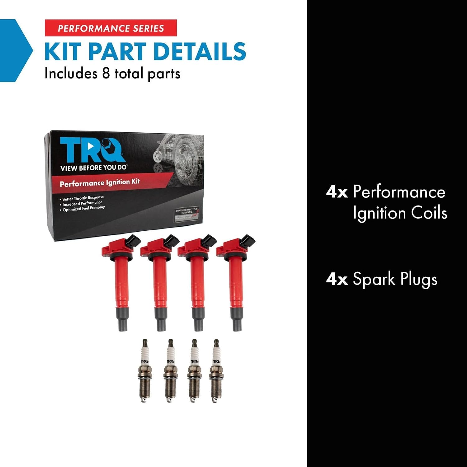 TRQ Ignition Coil and Spark Plug Kit 8 Piece Iridium Spark Plugs Compatible with 2010 Toyota 4Runner 2005-2021 Tacoma