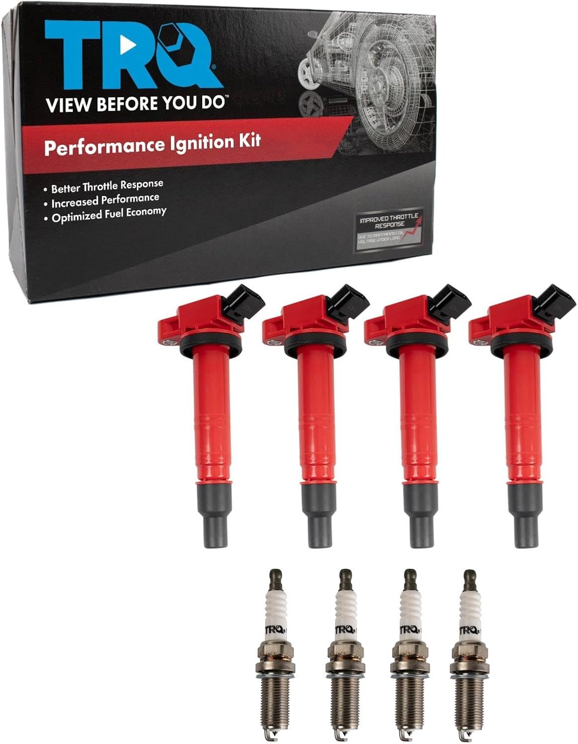 TRQ Ignition Coil and Spark Plug Kit 8 Piece Iridium Spark Plugs Compatible with 2010 Toyota 4Runner 2005-2021 Tacoma