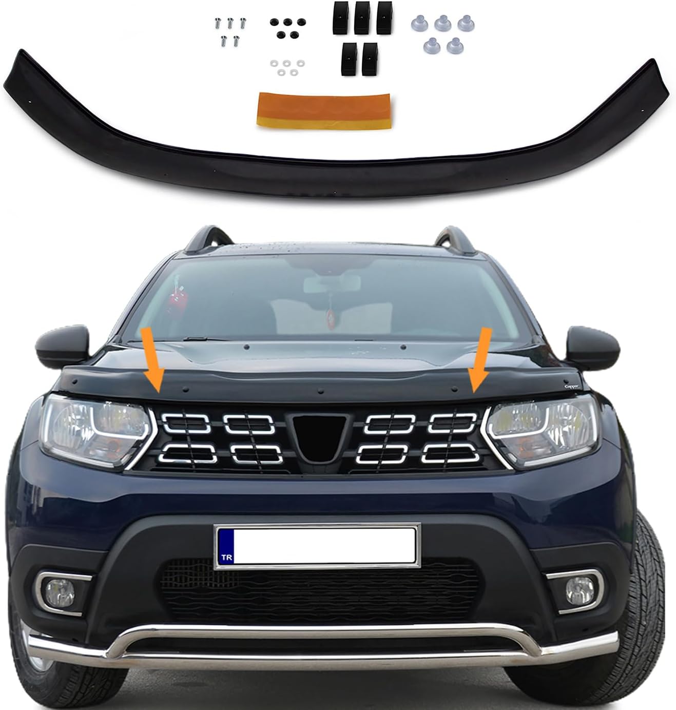 Hood Deflector Guard fits Renault Dacia Duster 2018-2023, Bugflector Bug & Bonnet Shields, Black ABS Hood Protector, Protects from Particles & Bug, All Weather Durable Car Exterior Accessories