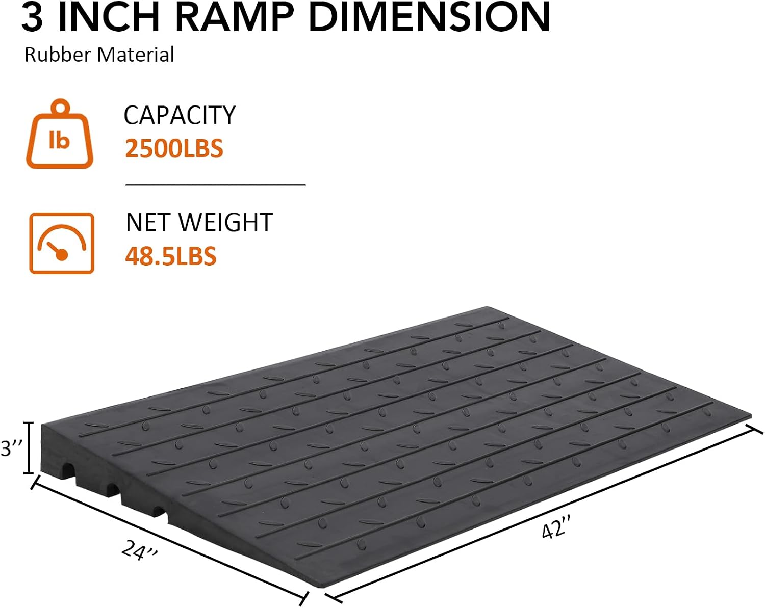 Towallmark Rubber Threshold Ramp, 3'' Rise Portable Wheelchair Ramp for Home Steps, 2500LBS Capacity Curb Ramp Handicap Ramps for Wheelchairs Driveway Mobility Scooters with 3 Channels Cord Cover